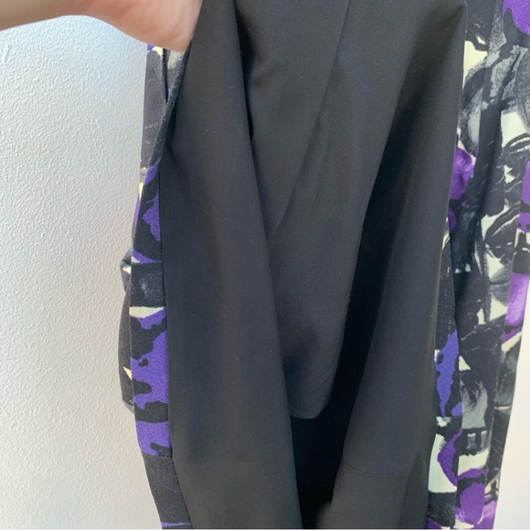 "Peony" Ladies Size 8 Circle Skirt Purple Black Floral Wool Silk Belted Lined - Picture 8 of 10